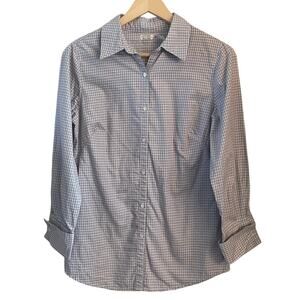 Leon Max Gingham Checkered Button-Down Blouse - Blue/White/Gray - Size 6